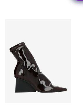 RAS Patent Pointed-Toe Mid-Calf Boots in Dark Burgundy Size 39